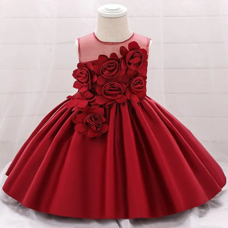2021 Summer Pageant  Infantil 1st Birthday Dress For Baby Girl Baptism Clothes Floral Princess Dresses Toddler Party Wedding