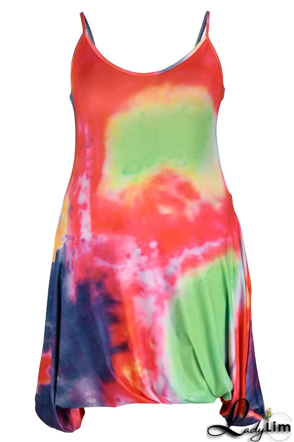 Ink Green Casual Print Patchwork Spaghetti Strap Sling Dress Plus Size Dresses