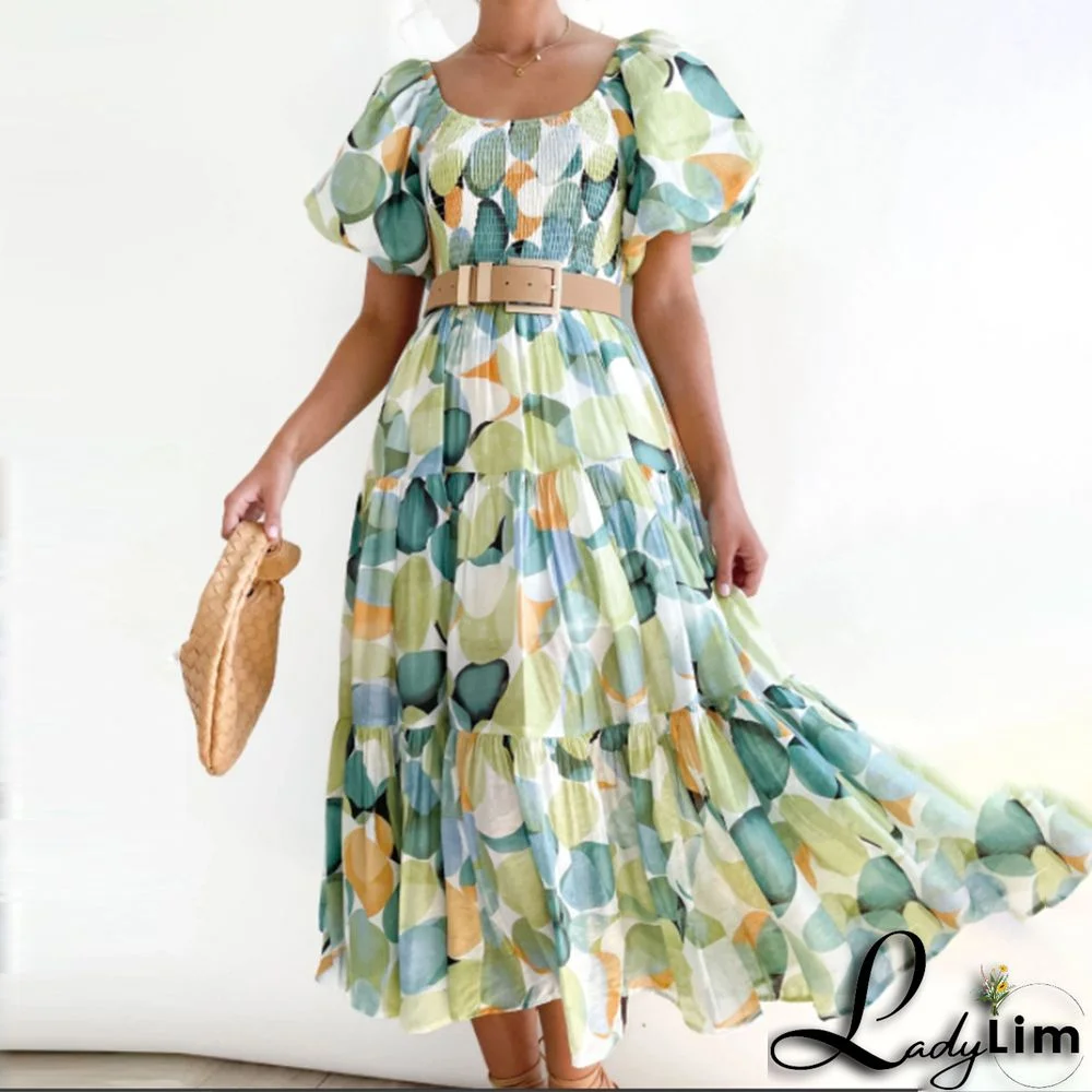 Women Boho Print Off Shoulder Holidays Oversized Dress