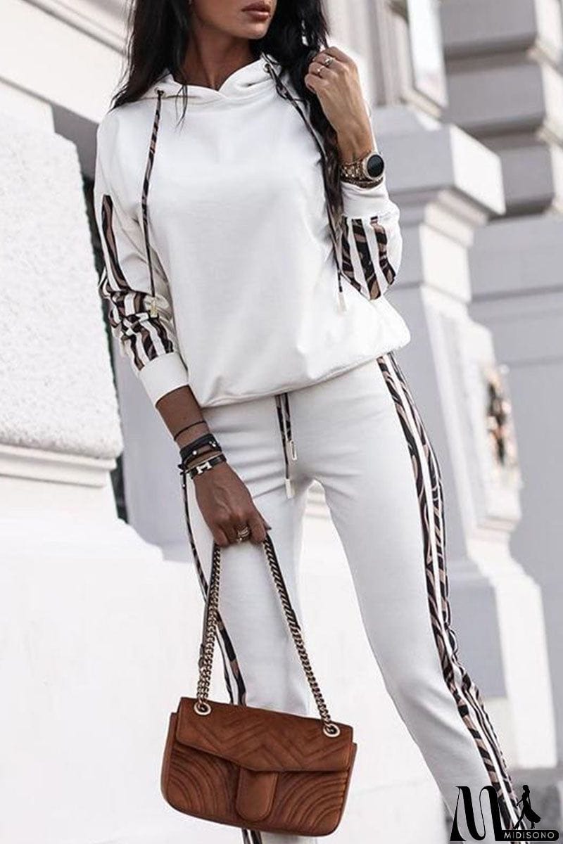 MidiSono - Fashion British Style Print Hooded Collar Two Pieces