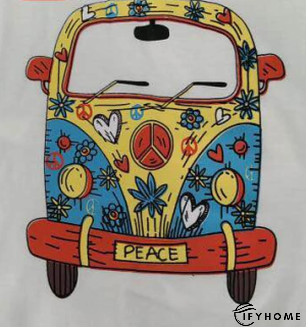 Women Short Sleeve Round Neck Print Cotton Casual Top | IFYHOME