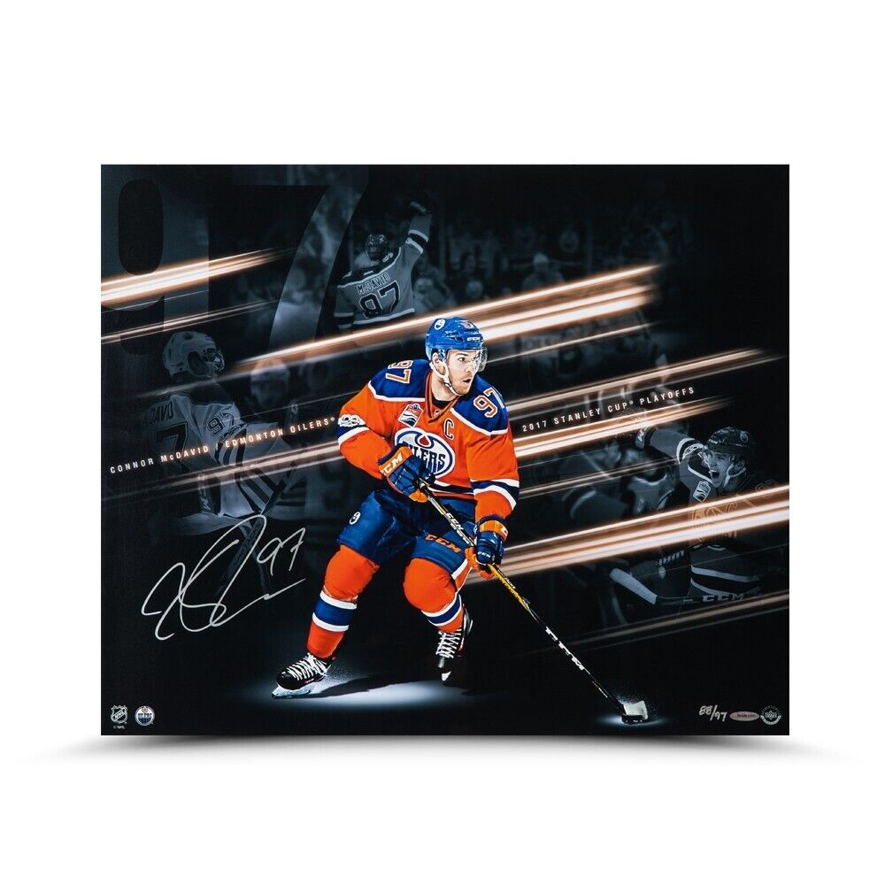 Connor McDavid Autographed 20X24 Photo Poster painting 2017 Play-off Collage Oilers #/97 UDA