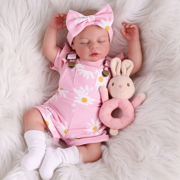 Babeside Lucy 20" Vinyl Baby Girl Doll in Pink Daisy Outfit &ndash; Lifelike Sleeping Baby Gift