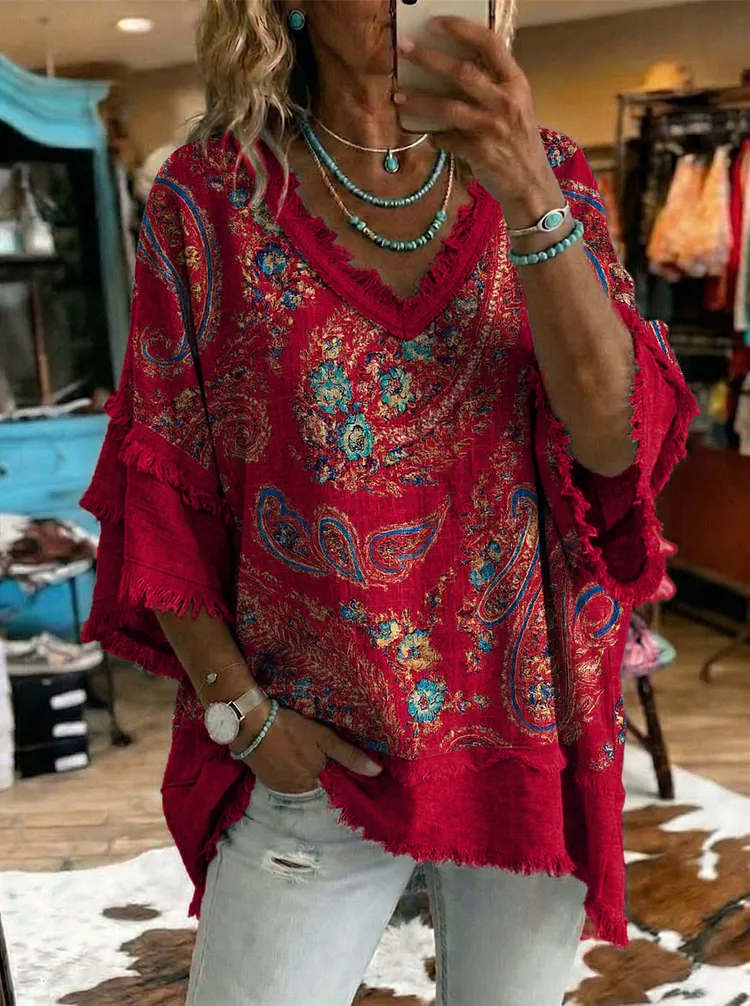 Vintage Art Patchwork Cotton And Linen Shirt