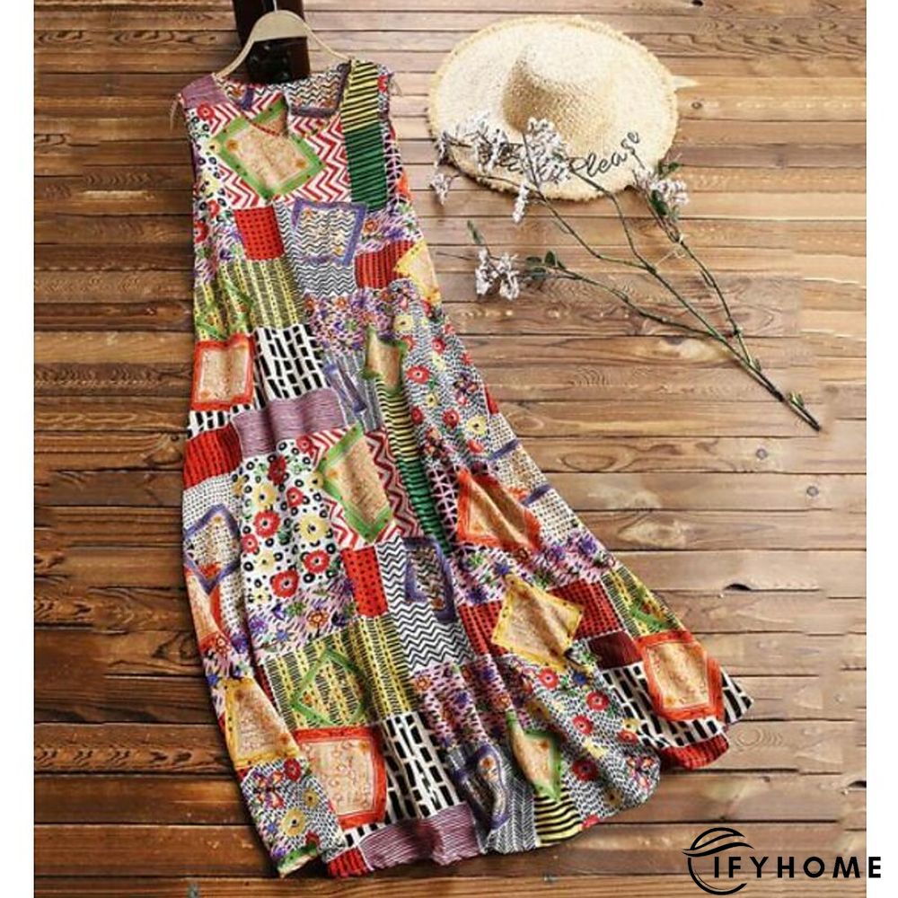 Women's Plus Size Holiday Dress Graphic Crew Neck Sleeveless Spring Summer Classic Style Fashion Maxi long Dress Causal Daily Dress | IFYHOME