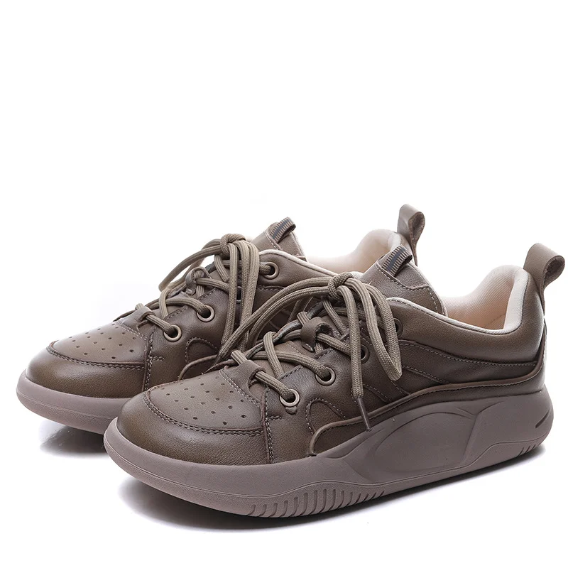 Yyvonne Layer Of Cowhers Casual Lace Handmade Women's Shoes Early Spring New Leather Flat-Solt Sports Wind Soft Sole Single Shoe Doll