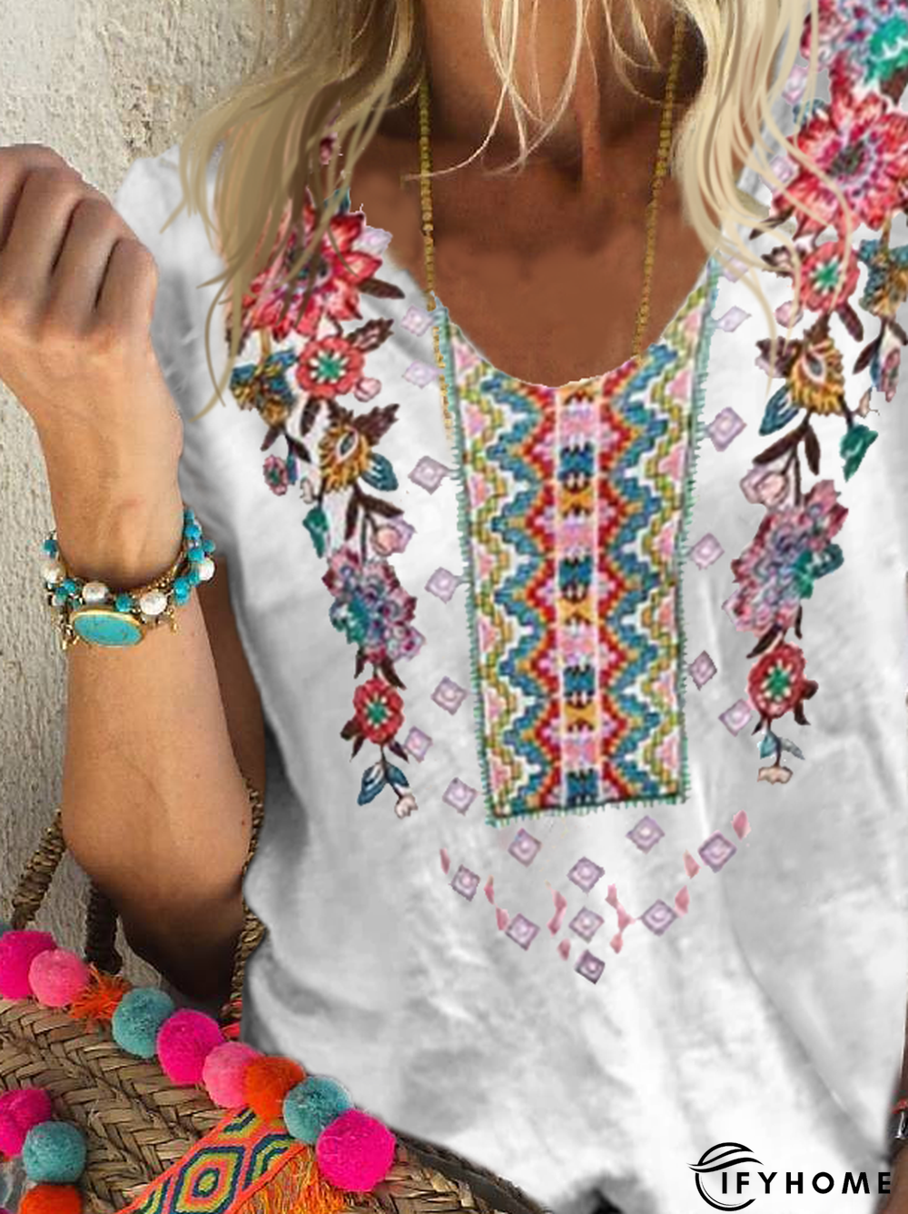 Floral Short Sleeve Cotton T-shirt | IFYHOME