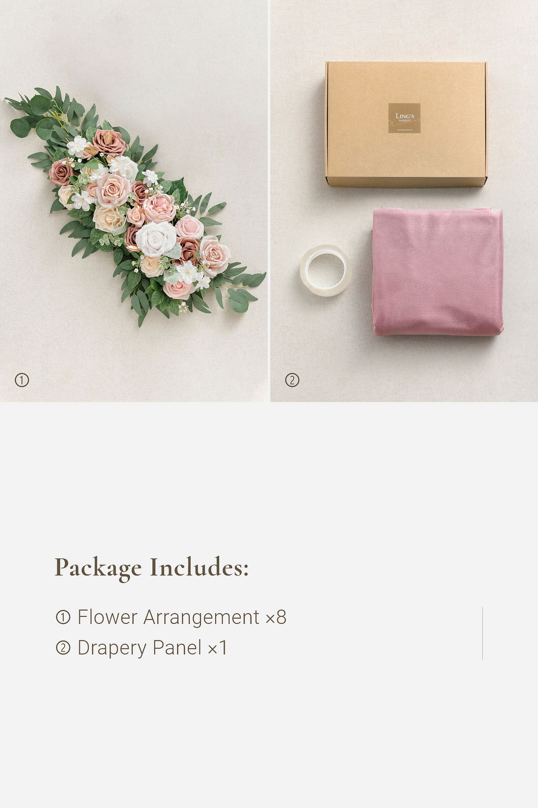 Flower Arrangements for Arch Decor in Dusty Rose & Cream
