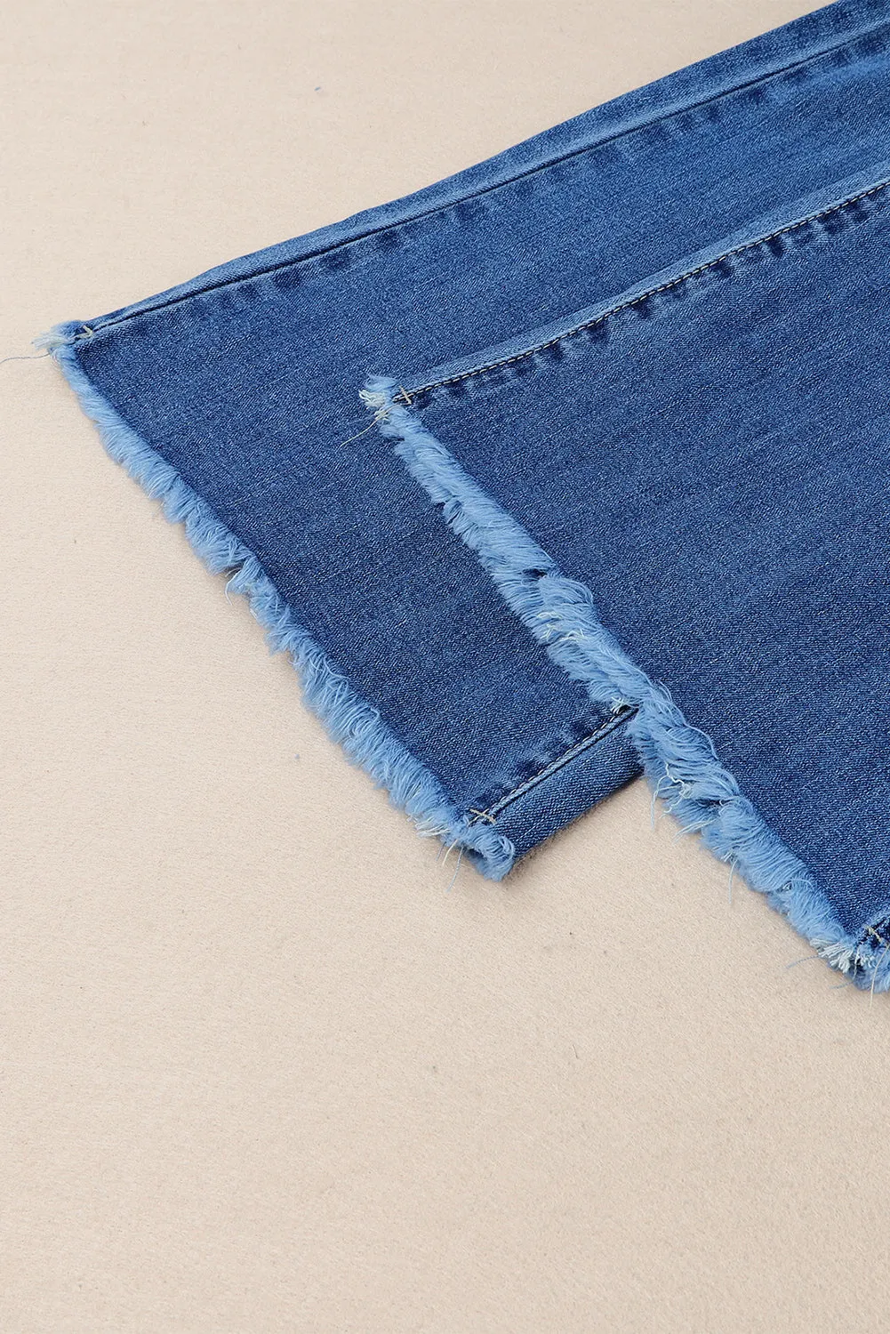 Sky Blue Distressed Raw Hem High Waist Flare Jeans