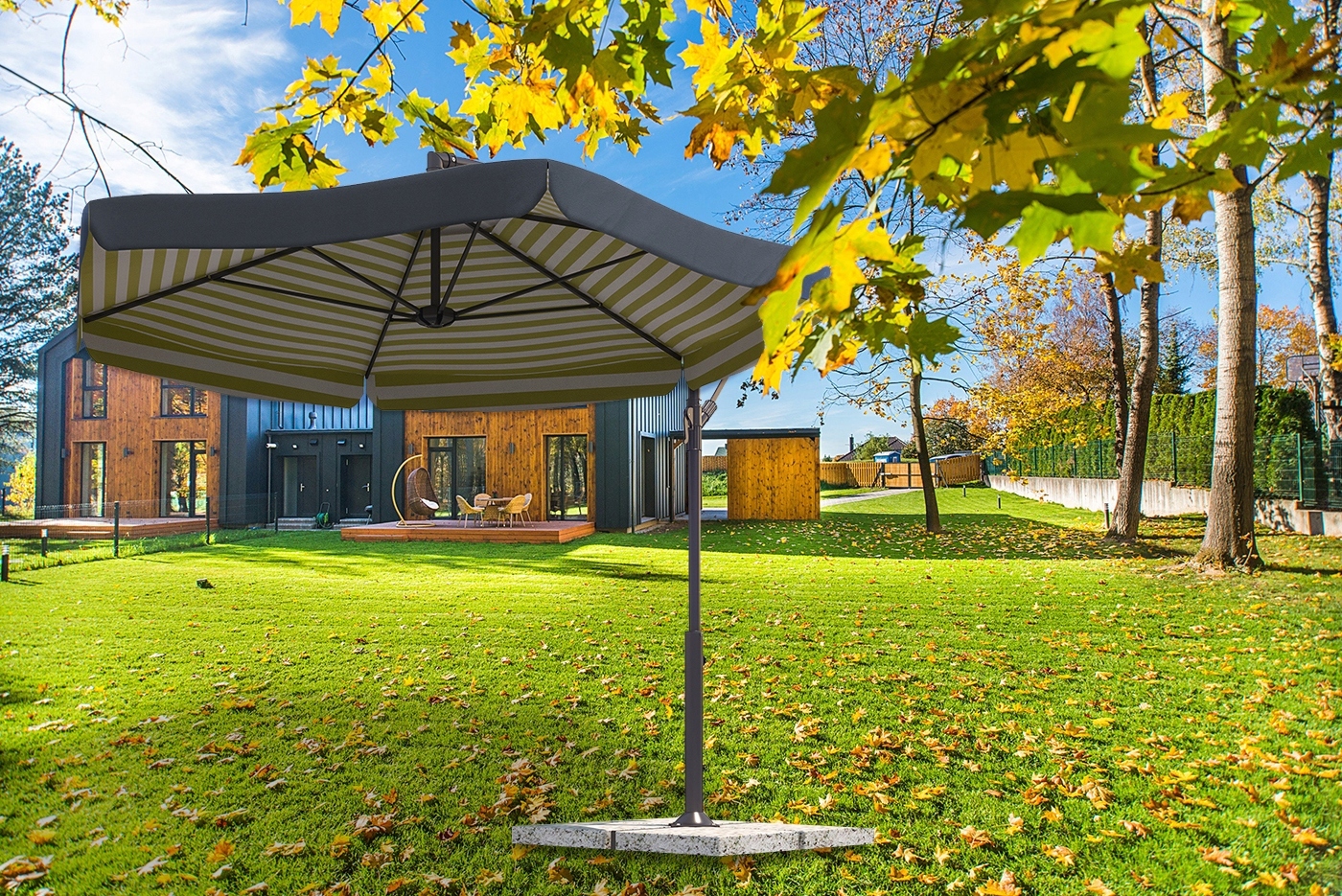 Duży PARASOL OGRODOWY SKŁADANY z Falbaną Mocny Średnica 350 cm