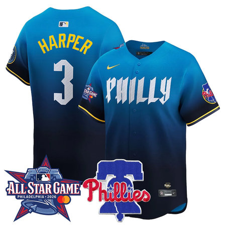 Men's Philadelphia Phillies #3 Bryce Harper Blue 2026 MLB All-Star Jersey