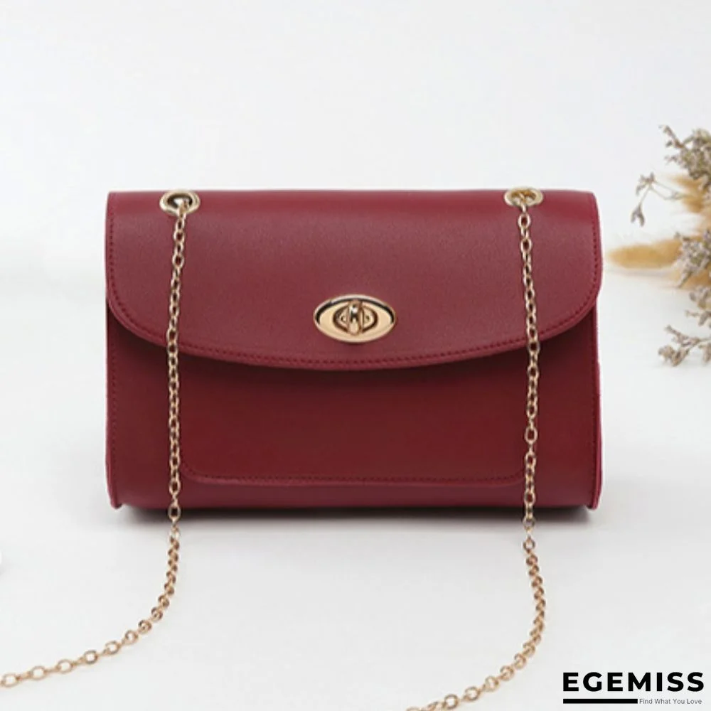 Wine Red Fashion Casual Solid Chain Strap Crossbody Bag | EGEMISS