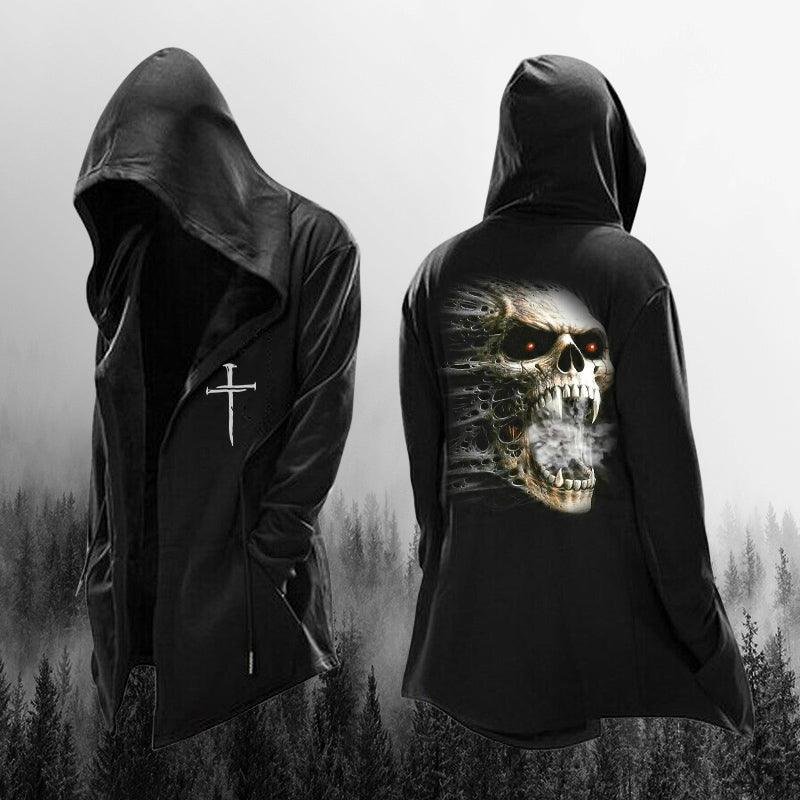 Mens Halloween Skull Pockets Cardigans Long Sleeve Shawl Hoodie Coat