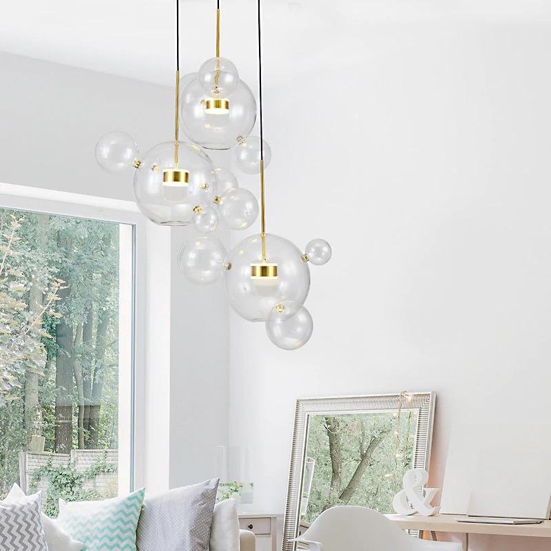 Modern Creative Clear Glass Bubble Ball Led Pendant Llights Kitchen Bedroom Store Cafe Interior