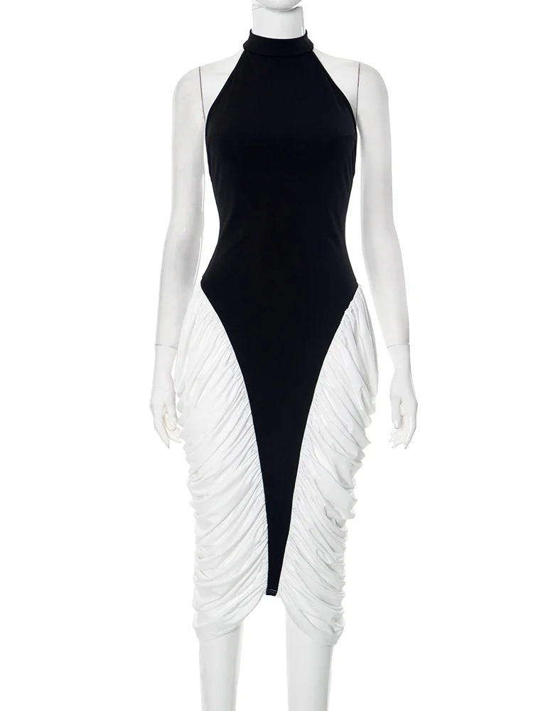 Slim Fit Sleeveless Halter Backless Side Pendant Dress