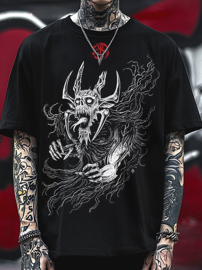 Shoptechwear Art Satanic Dark Skull Hell Demon Oversized Unisex Casual T-shirt