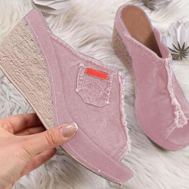 Summer Ladies Shoes Slipper Heels Stylish Womens Black Cowboy Comfortable Open-Toe Shoes Slipper Wedges Platform Open Sandals