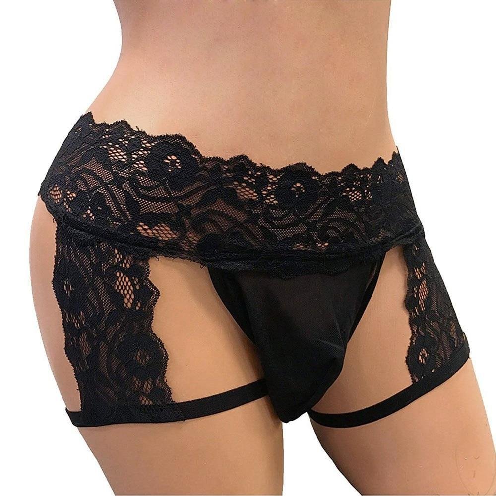 Sexy Lingerie Mens Panties Erotic Thin Section Sissy Underwear Lace Thong Enhance Pouch Bikini Hollow Out Briefs Pants 1023-1