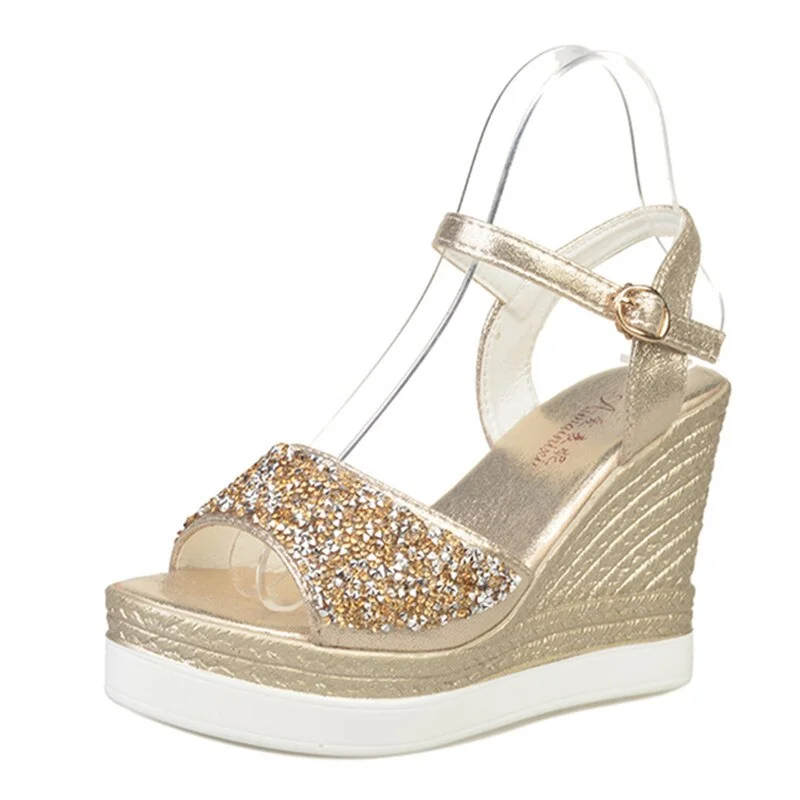 High Heels Sandals Women Shinning Glitter Silver Gold Platform Wedges 2020 Summer Ladies Open Toe Casual Shoes Pumps Hot