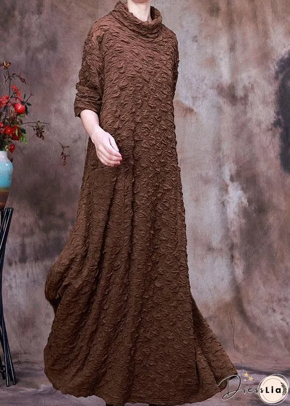 Plus Size Coffee Asymmetrical Long Dress Spring