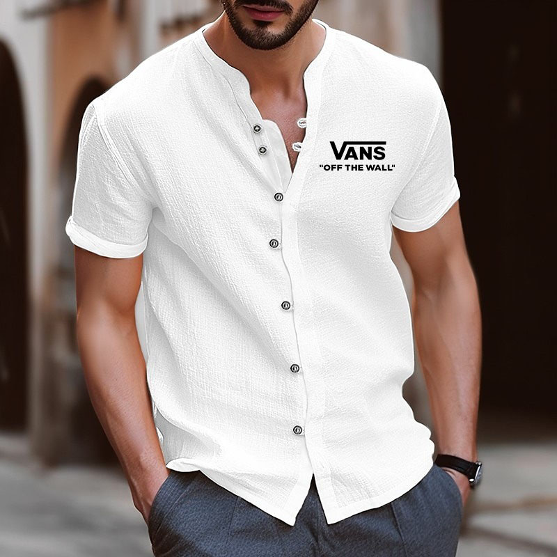 Men's Vintage Surfing Cotton Linen Off The Wall Beach Short Sleeve Shirt / TECHWEAR CLUB / Techwear
