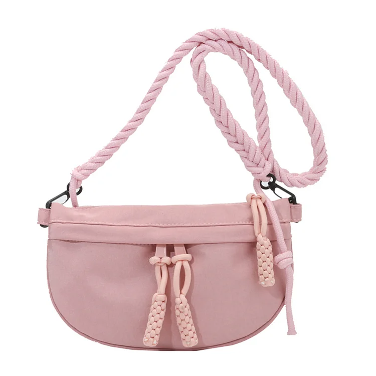Women Chest Bag Casual Canvas Solid Running Waist Bag Travel Hiking Bag (Pink)
