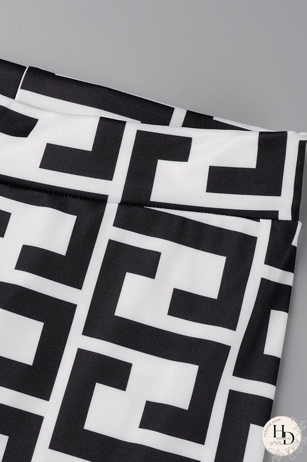 Black And White Casual Print Asymmetrical Half A Turtleneck Long Sleeve Two Pieces