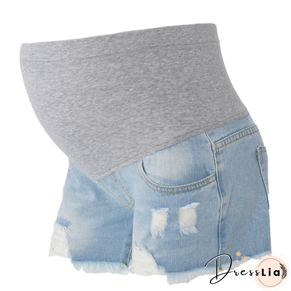 Summer Maternity Pants For Pregnant Women Clothes Denim Abdominal Elastic Waist Pregnancy Shorts
