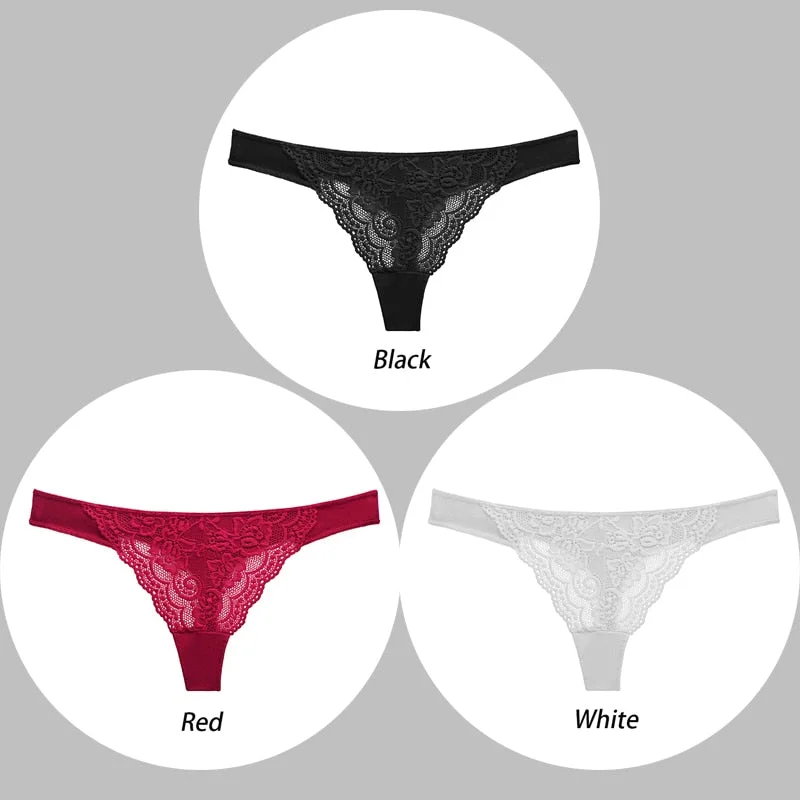 Women Sexy Lace Panties Low-waist Thong Female Underpants G String Breathable Lingerie Temptation Embroidery Intimates 3PCS/Set