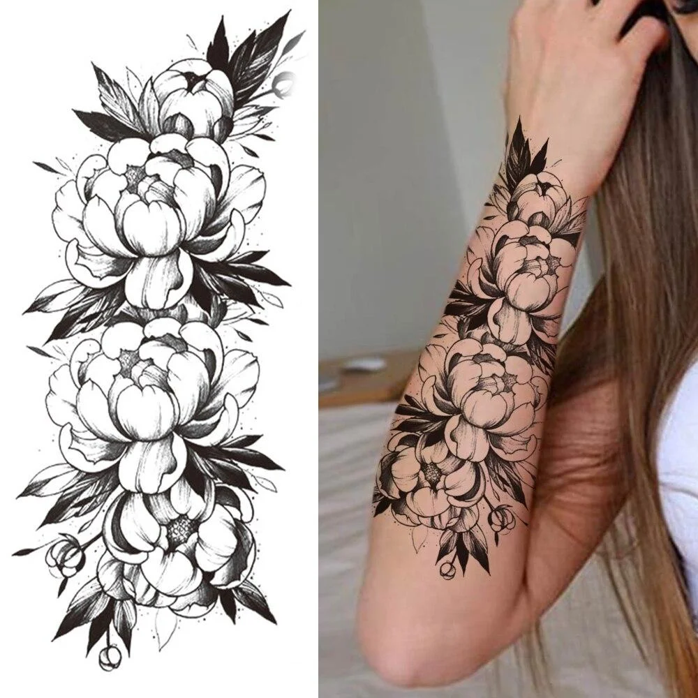 Large Realistic Flower Fake Tattoo Stickers For Woman Female Azalea Snake Flower Temporary Tattoos Body Art Water Transfer Tatoo 1103