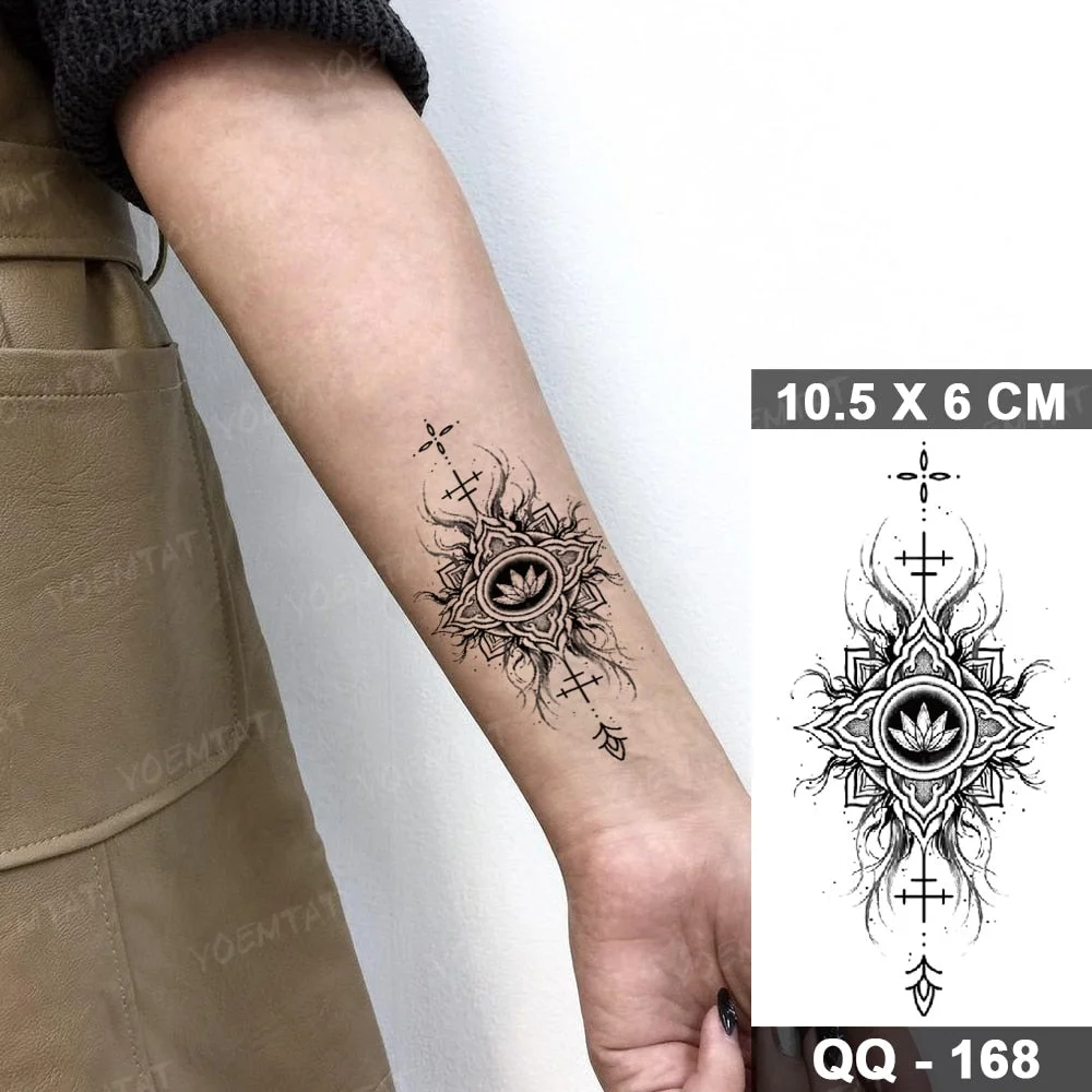 Waterproof Temporary Tattoo Stickers Clock Compass Flower Arrow Henna Flash Tatoo Women Men Indian Hand-painted Small Fake Tatto