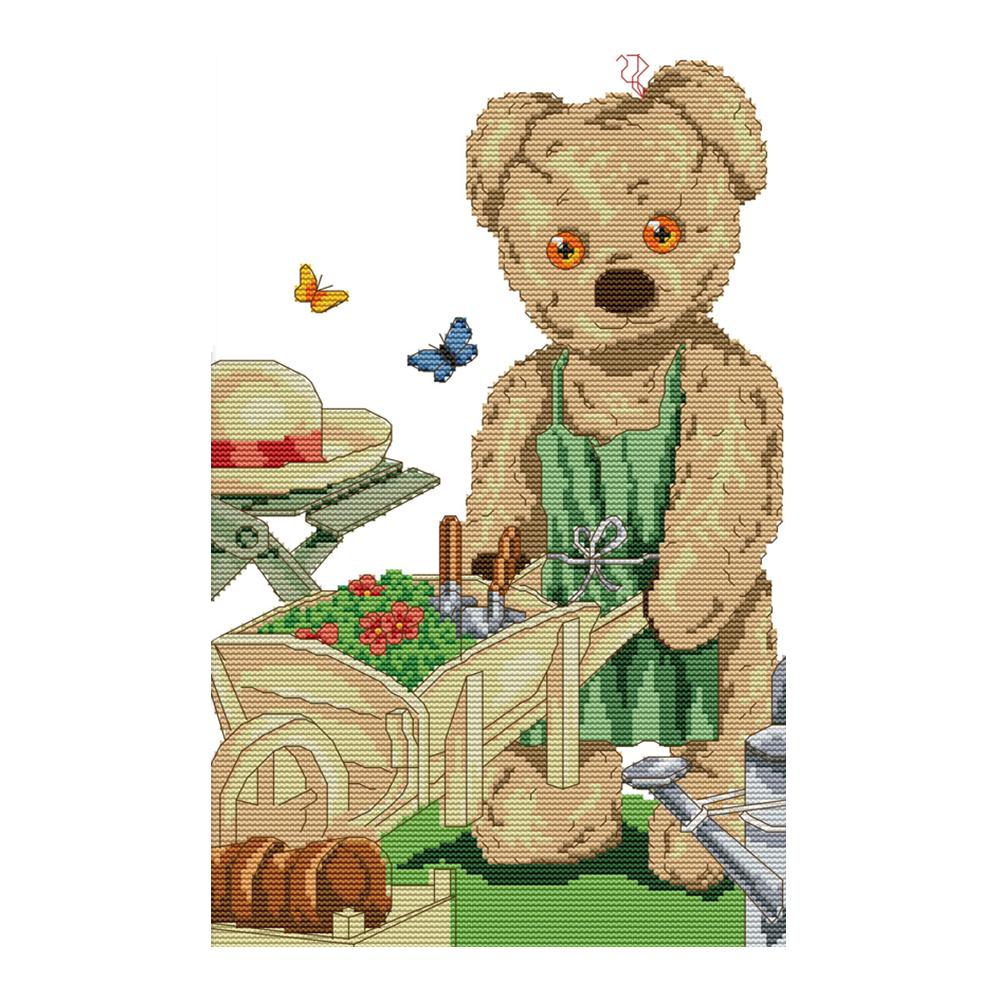 

Gardening Bear - 14CT Stamped Cross Stitch - 27*38cm, 501 Original