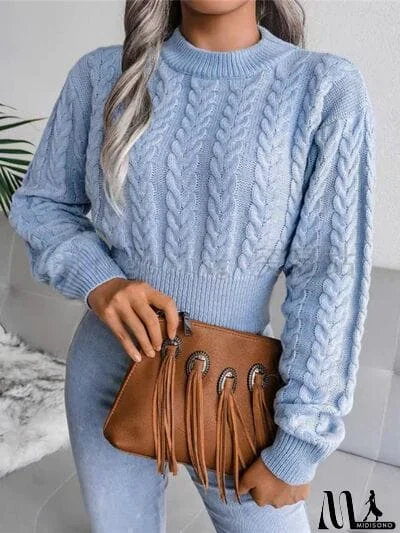 MidiSono - Cable-Knit Round Neck Cropped Sweater