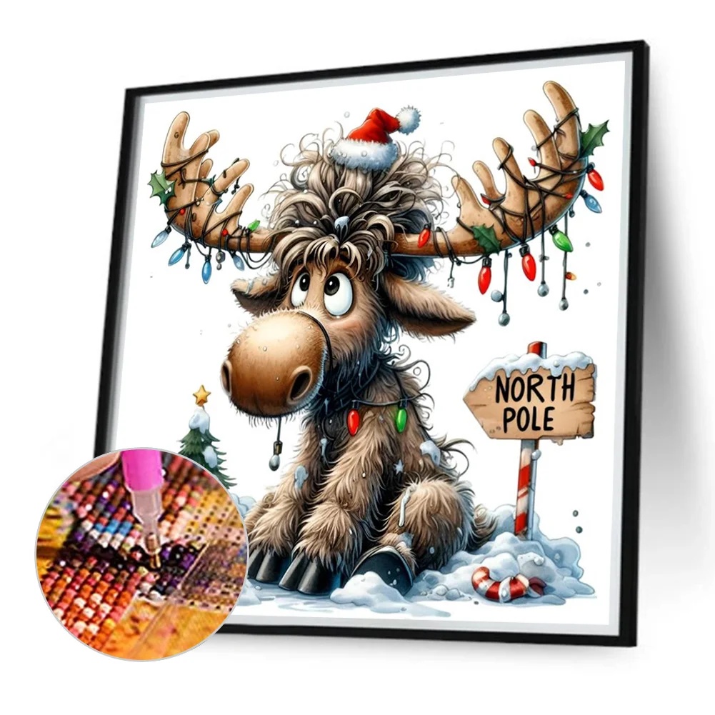 Diamond Painting - Full Round Drill - Christmas Elk(Canvas|30*30cm)