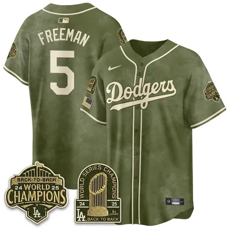 Men's Los Angeles Dodgers #5 Freddie Freeman Olive New Era 2026 Armed Forces Day Jersey