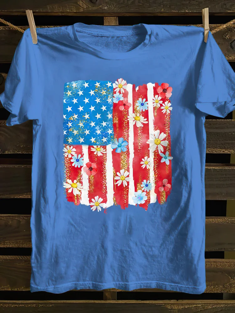 Flower Brushstroke America Flag T-shirt