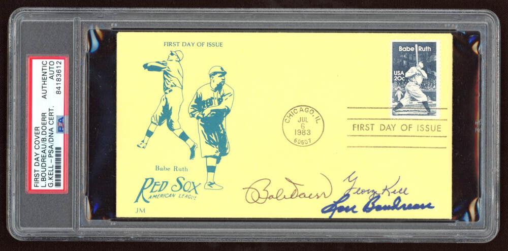 Autographed Bobby Doerr George Kell Lou Boudreau PSA/DNA Encapsulated Baseball