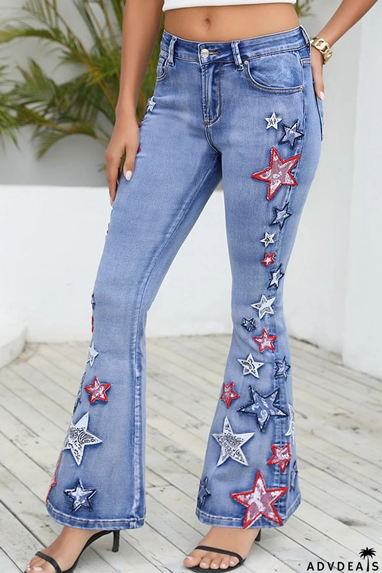 Full Size Star Applique Wide Leg Jeans