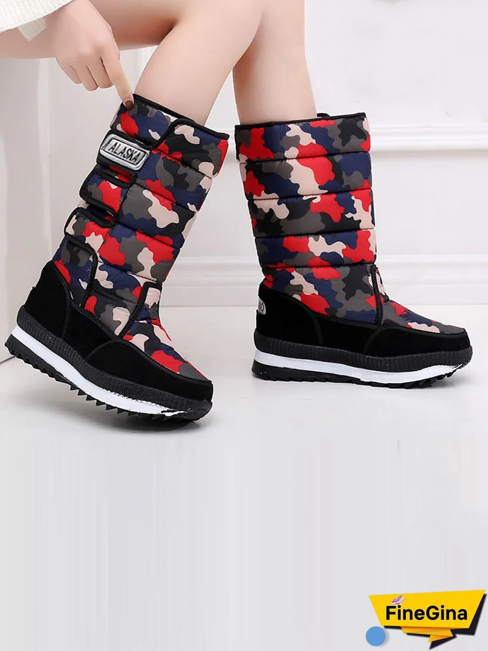 Women Winter Fleece-lined Camouflage Snow Boots