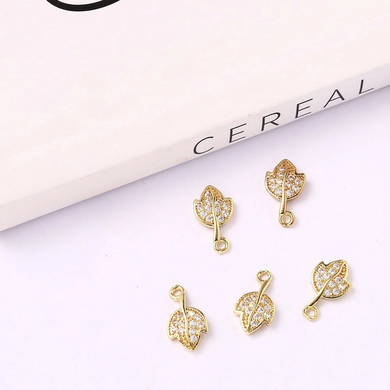 5 PCS/Package 15*25mm Metal Zircon Star Leaves Flower Jewelry Accessories Pendant