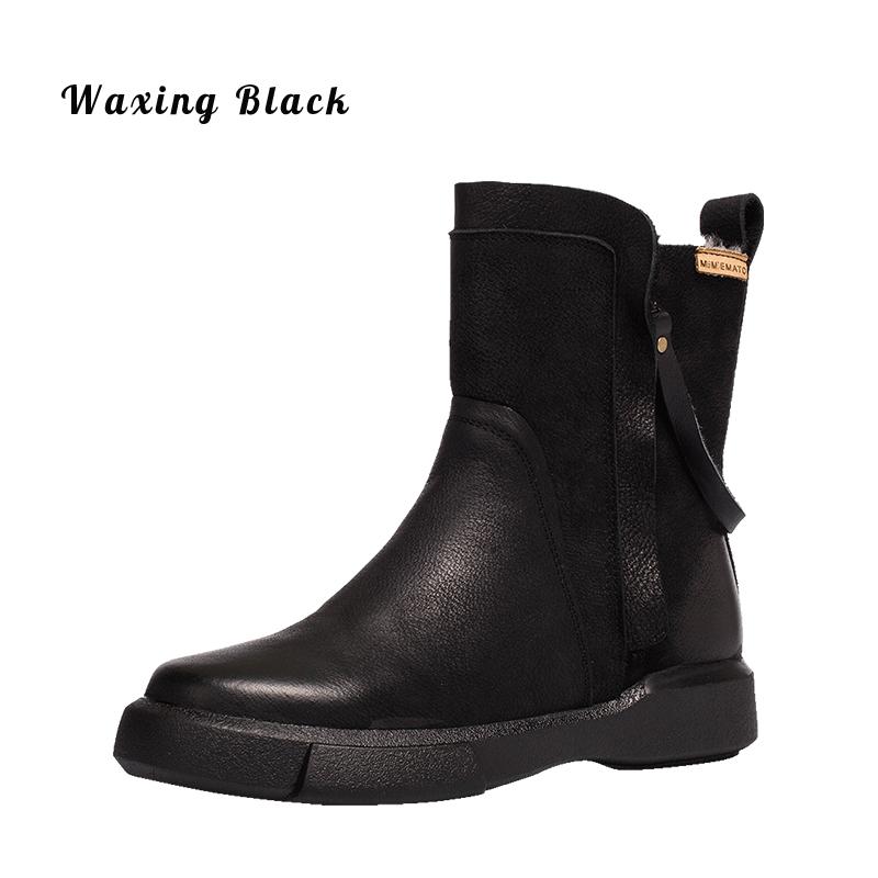 Waxing Leather Chelsea Boots Handmade British Boots Double Zip Fleece Lined Snow Boots