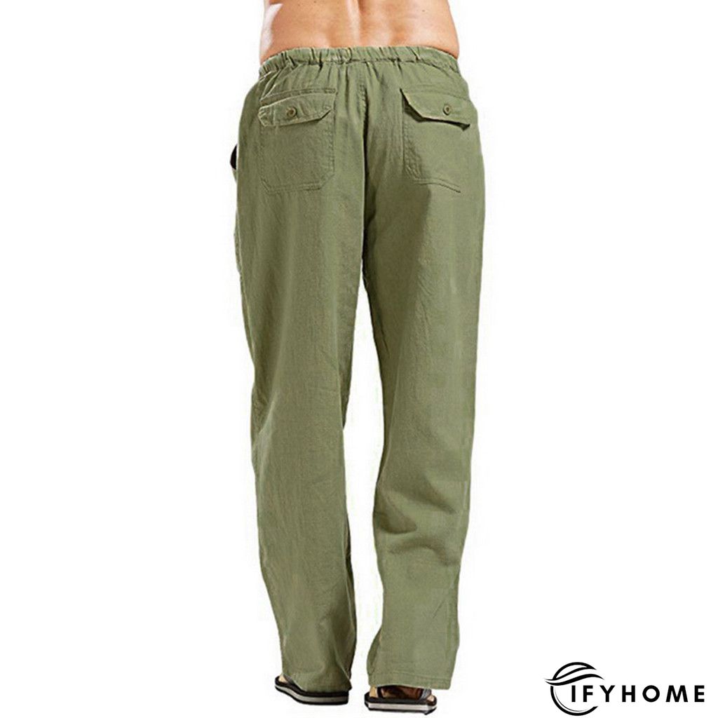 Men's Linen Pants Trousers Summer Pants Beach Pants Drawstring Elastic Waist Plain Breathable Soft Casual Daily Holiday Linen / Cotton Blend Fashion Streetwear Black White Micro-elastic | IFYHOME