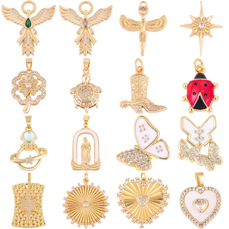 1 Piece Copper Zircon Four Leaf Clover Round Heart Shape Pendant Jewelry Accessories