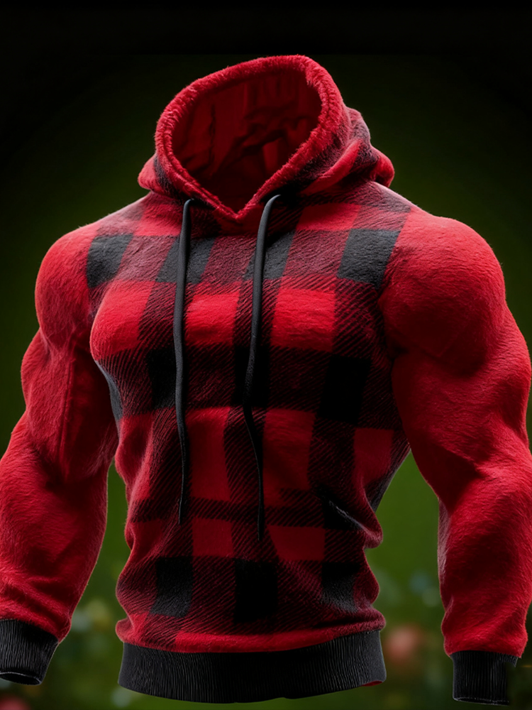 Christmas Retro Checkered Men's Flannel Sweatshirt elevenforest