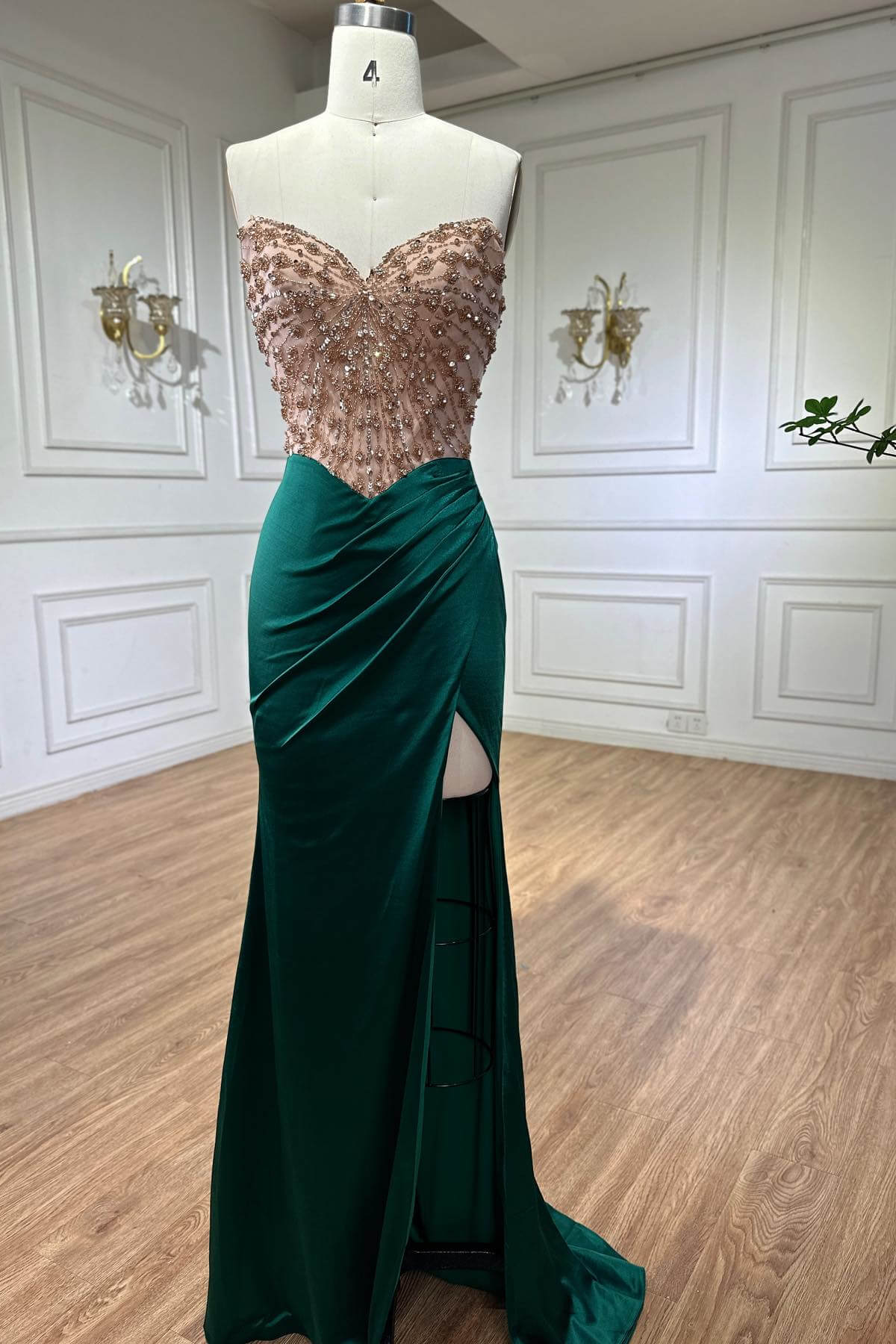 Bellasprom Dark Green Sweetheart Sleeveless Mermaid Prom Dress With Split Beadings Bellasprom