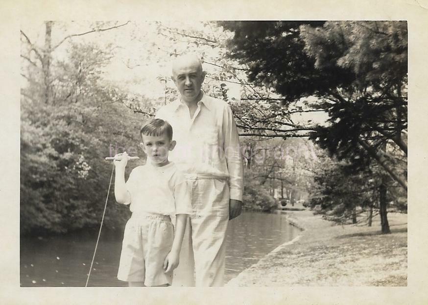 AT THE LAKE 1940'S Boy FOUND bw Photo Poster painting Grandpa NORTH ASBURY PARK New Jersey 19 12