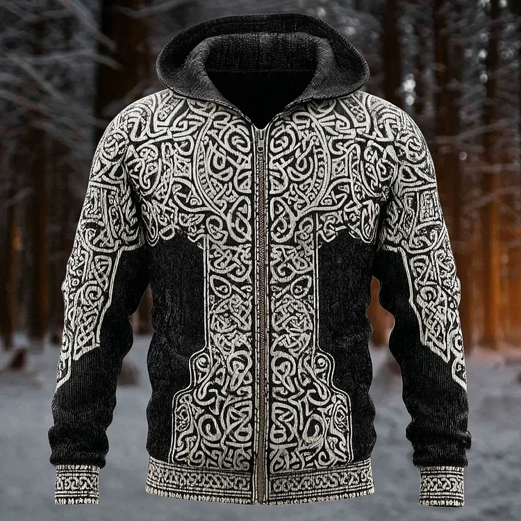 Men's Viking Celtic Knot And Wings Knit Zip-up Hooded Sweater