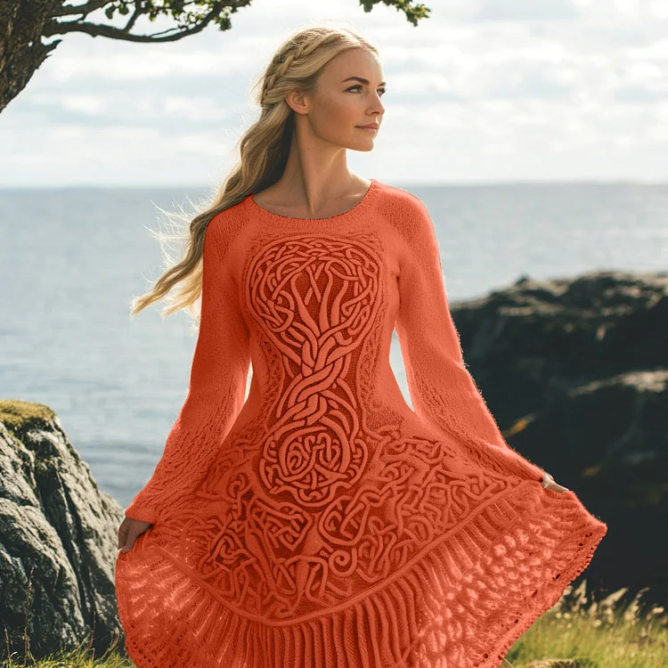 VChics Women's Celtic Knot And Tree Of Life Long Sleeve Sweater Dress
