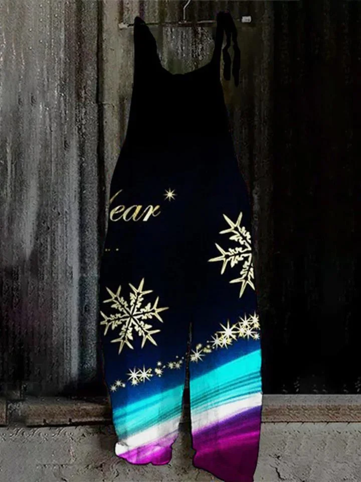 Christmas Black And Blue Print Jumpsuit