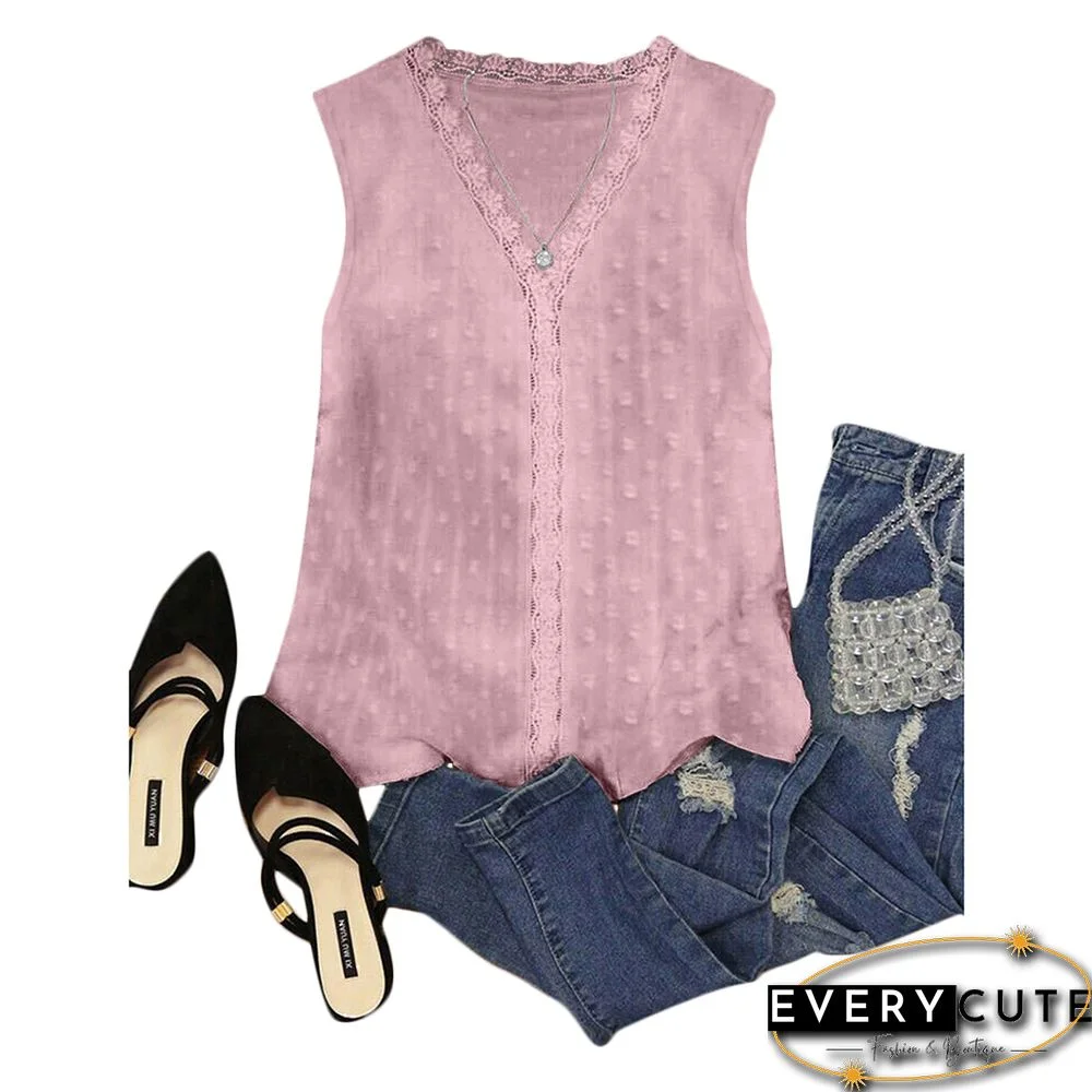 Pink Splice Swiss Dot Chiffon Tank Top